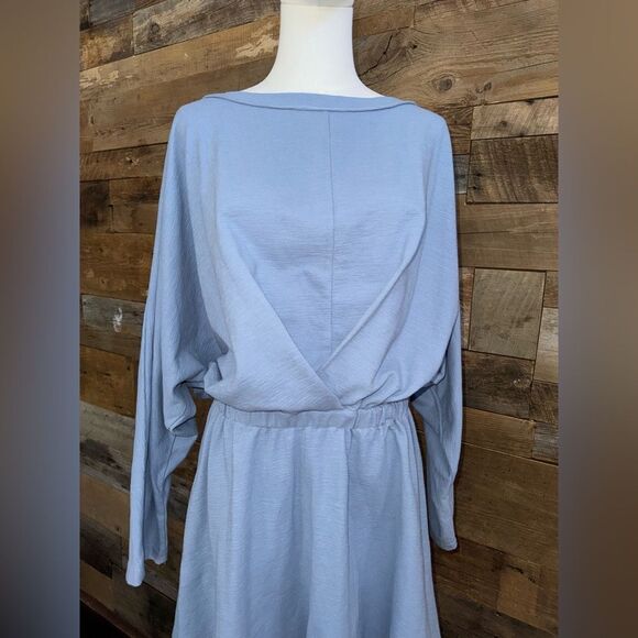 FP Beach Free light blue Santa Maria Mini Dress Oversized Dolman sleeve sz L - Picture 4 of 8